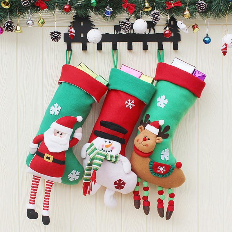 

Large Christmas Stocking Gifts Bag Xmas Tree Ornaments Kids Candy Bags New Year Gift Christmas Pendant Elf Santa Clause Doll