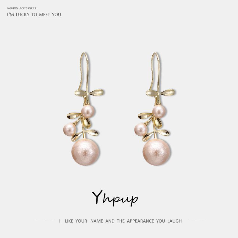 

Yhpup Elegant Korean Imported Imitation Pearl Dangle Earrings Copper Plant Earrings for Women pendientes mujer Accessories Gift1