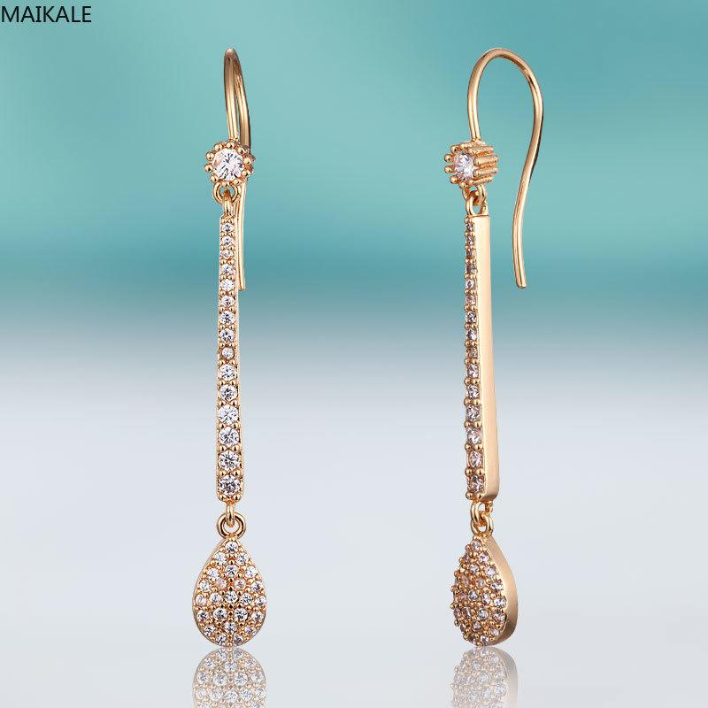 

MAIKALE Classic Water Drop Dangle Earrings For Women Copper Cubic Zirconia Gold long Earrings Fashion Fine Jewelry Party To Gift
