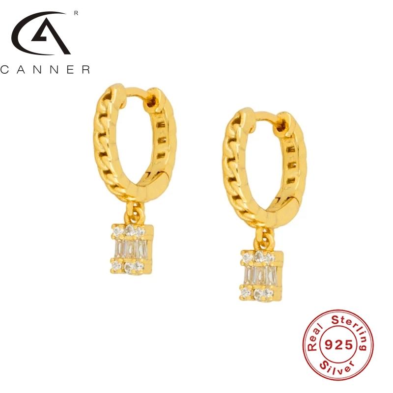 

Hoop & Huggie CANNER 925 Silver Earrings Shiny Bling S925 Sterling Plata Piercing Stud Ear Rings With Cubic Zircon CZ For Women