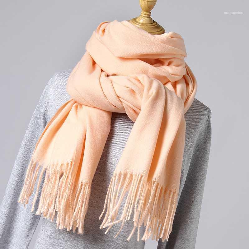

winter scarf women solid color shawls and wraps thick warm cashmere like scarves lady fashion tassels echarpe femme1