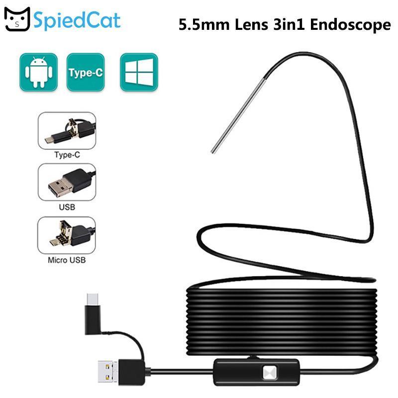 

TYPE C USB Mini 5.5mm 6 LED Lens Endoscope Flexible soft Cable Snake Borescope Inspection Camera for Android Smartphone PC1