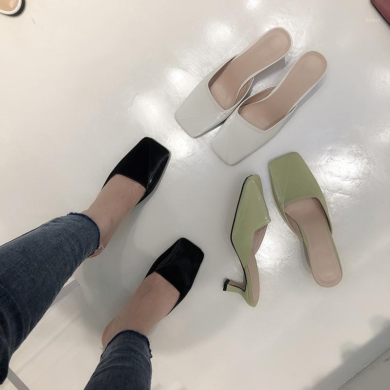 

Square Toe Fashion Women Sandals Slides Slippers Slip On Thin High Heels Pumps Dress Shoes Casual Outdoor Mules Shoes Woman1, Green