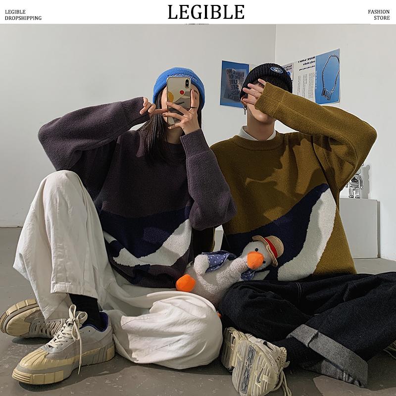 

LEGIBLE Loose Sweaters Men 2020 Autumn Winter Pullovers Sweater Male Korean Fashion Loose Sweater Mens Clothing, Junlv