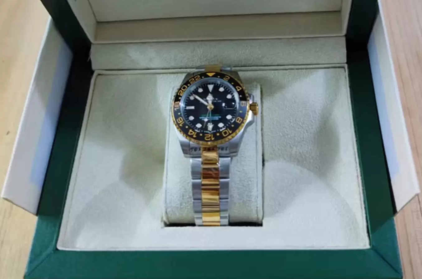 

With original box High Quality Wristwatches Ceramic Bezel Black Dial Gold GMT 116718 Asia 2813 Movement Automatic Mens Men's Watch Watches 2558, Style 1 original box + watch