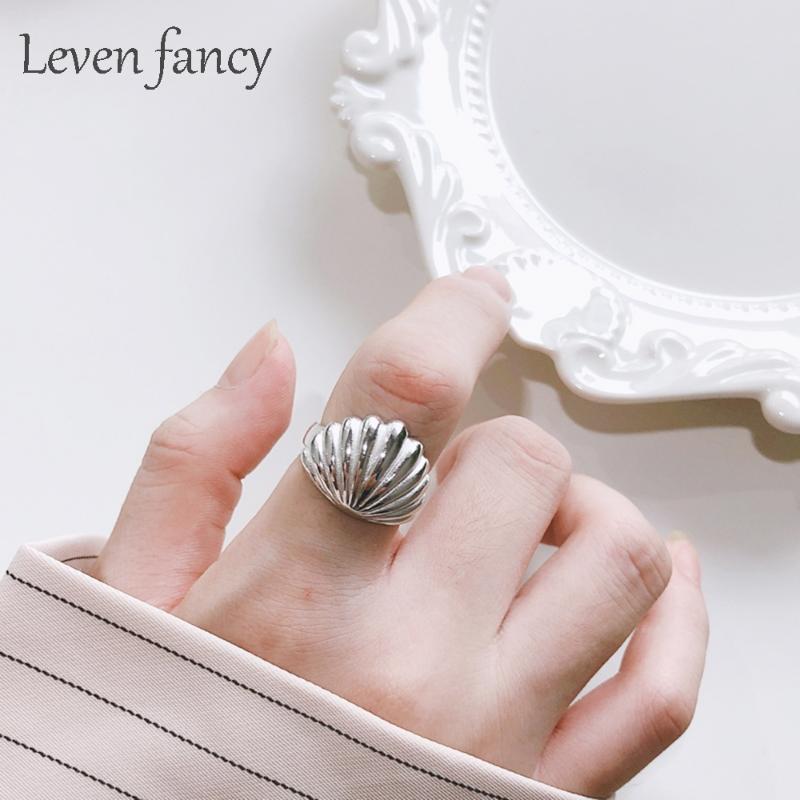 

Cluster Rings 925 Sterling Silver Sector Abalone Shell Shape Charm Ring Sea Open Adjustable White Gold Engagement Wedding For Women