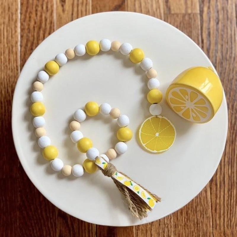 

Tassel Wood Bead Garland with Lemon Pendant Farmhouse Rustic Decor Kids Room Wall Hanging Boho Home Decor Photo Props