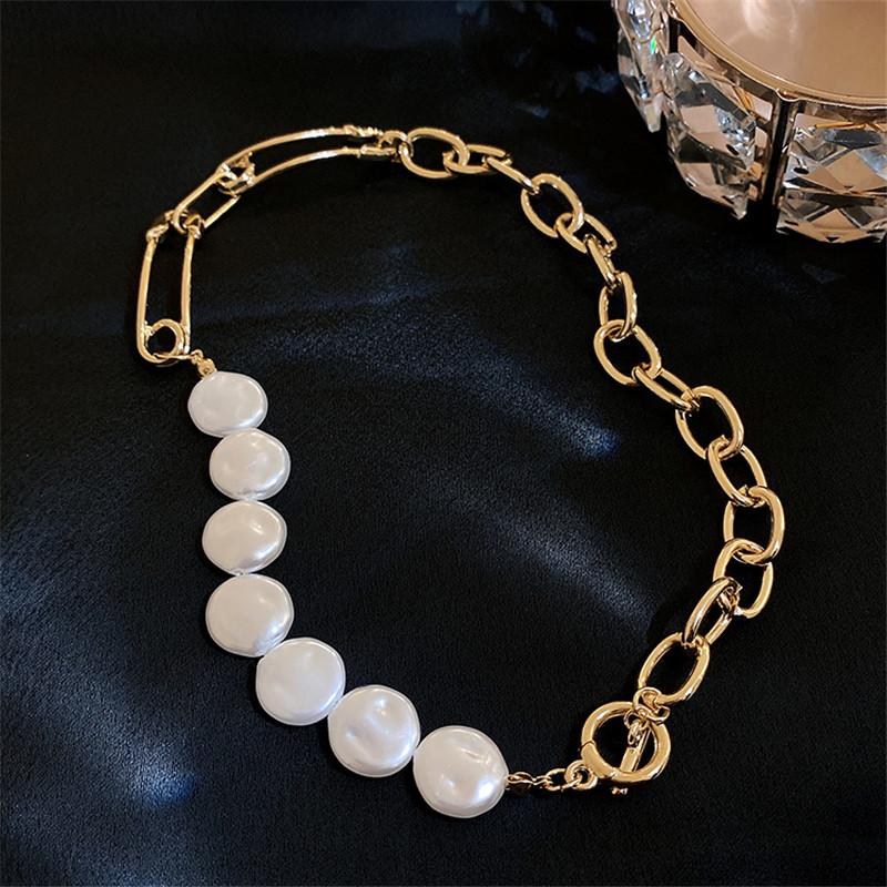 

Chokers Fashion Round Pearl Choker Necklaces For Women Geometric Golden Chain Statement Jewelry