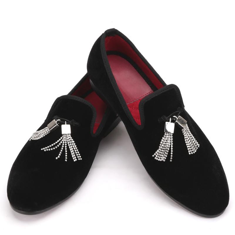 

Crystal Tassel Men Velvet Loafers Men Smoking Slipper Wedding and Party shoe Flats shoes Size US 5-14 Free shipping, Black