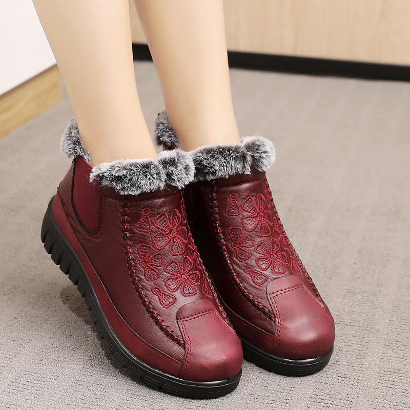 

Beijing Old Cotton Shoes Women Winter Plus Velvet Warm Snow Boots Women's Boots Soft Bottom Non-slip Flat Bottom Women's, Red