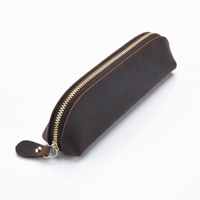 

Genuine Leather Pencil Case School Real Crazy Horse Fountain Pen Box Retro Pencilcase Big Penal Large Cartridge Stationery Bag