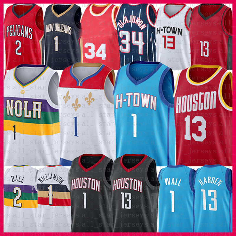 

13 John Zion 1 Wall Harden Williamson Basketball Jersey Lonzo 2 Ball Hakeem 34 Olajuwon 2021 New Jerseys Mens Mesh Red Blue, 2021 jersey