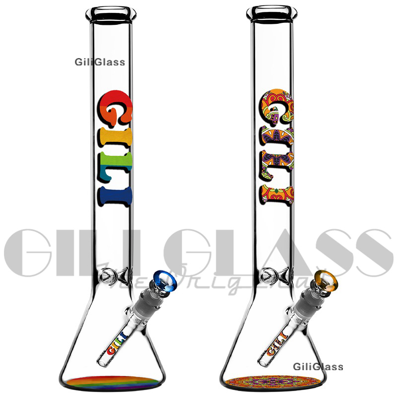 

18 inches Giliglass big Hookah glass beaker bong smoking water pipe bongs dab rig with bowl colorful logo with quartz nail