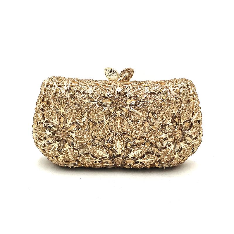 

Elegant women evening party handbag diamonds luxury clutches ladies designer flower crystal purses bridal wedding party purses, Color 1 gold