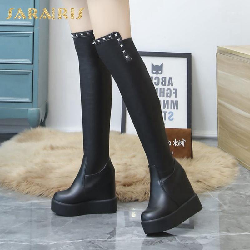 

Sarairis New Design 2021 Height Increasing Rivet INS Hot Trendy Boots Woman Shoes Fashion Dropship Thigh High Boots Ladies1, Black