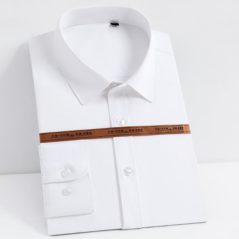 

Men's Classic Soft & Smooth Bamboo-fiber Dress Shirt Pocket-less Design Long Sleeve Regular-fit Spring/Autumn Easy Care Shirts, Black