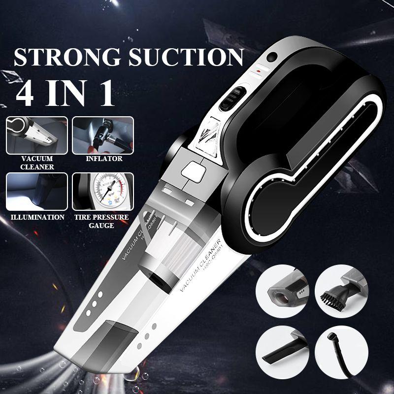 

4 in 1 Portable Car Vacuum Cleaner Handheld with Air Compressor LED Light 120W 4000Pa Wet & Dry Vacuum Cleaner