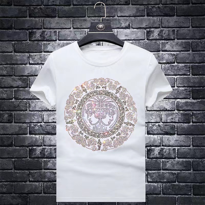 T-shirts pour hommes 2022 Nouveaux T-shirts à manches courtes pour hommes Strass chaud Grand coton élastique Mode lâche Luxueux T-shirt décontrac