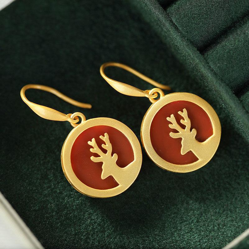 

Designer's original epoxy enamel porcelain craftEarrings Retro Niche Design Golden Charm Light Luxury Women's Brand Jewelry