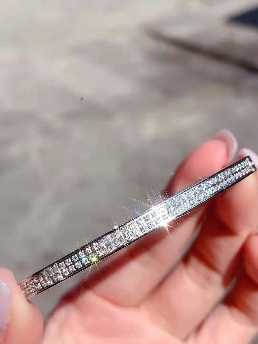 

New Year Fashion 2021 Stainless Steel Gypsophila Double Row Diamond Bracelet Gift Narrow White Gold Rose Gold Full Diamond Two Neutral