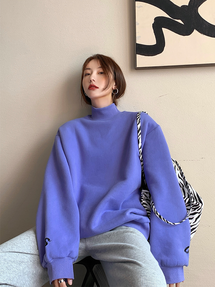 

2021 Women's Turtlenecks in Addition to Thickened Velvet New Winter Loose Style Lazying Top 5I7A, Black