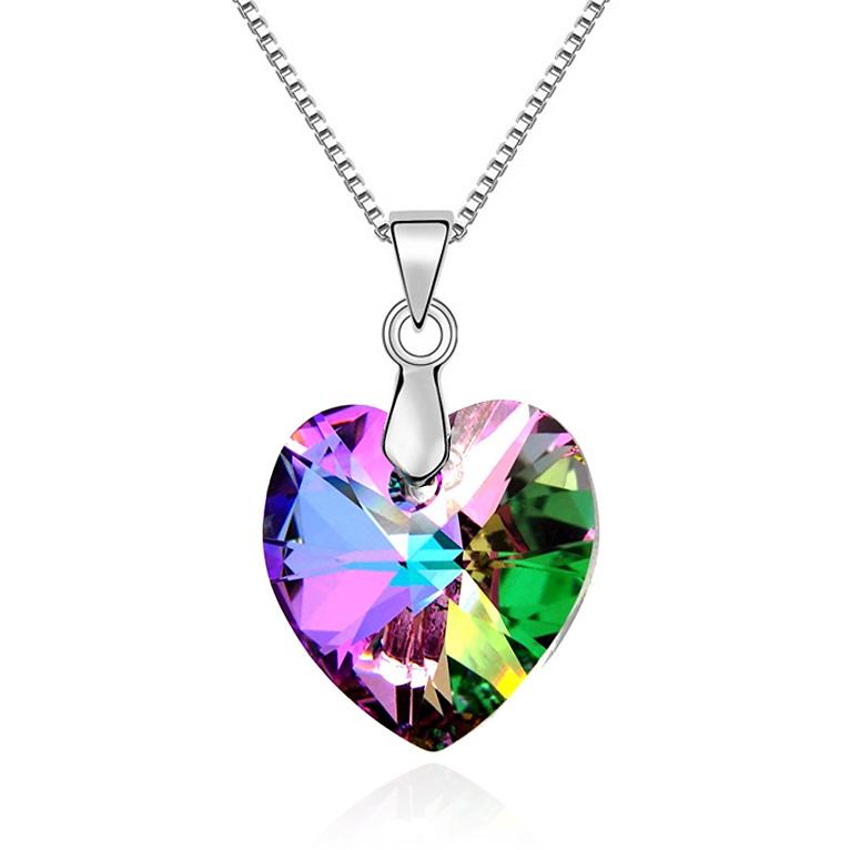 

Original Crystals From Heart Pendant Necklace For Women Lovers Silver Color Maxi Collares Valentine's Day Gift