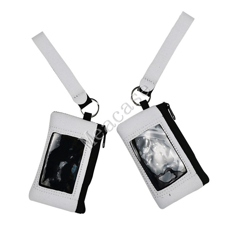 

Sublimation Blank Credit Card Holder Slot Wallets Thermal Heat Transfer Print Neoprene Purse with Lanyard Wristlet Wallets Handbags F102306, As pic