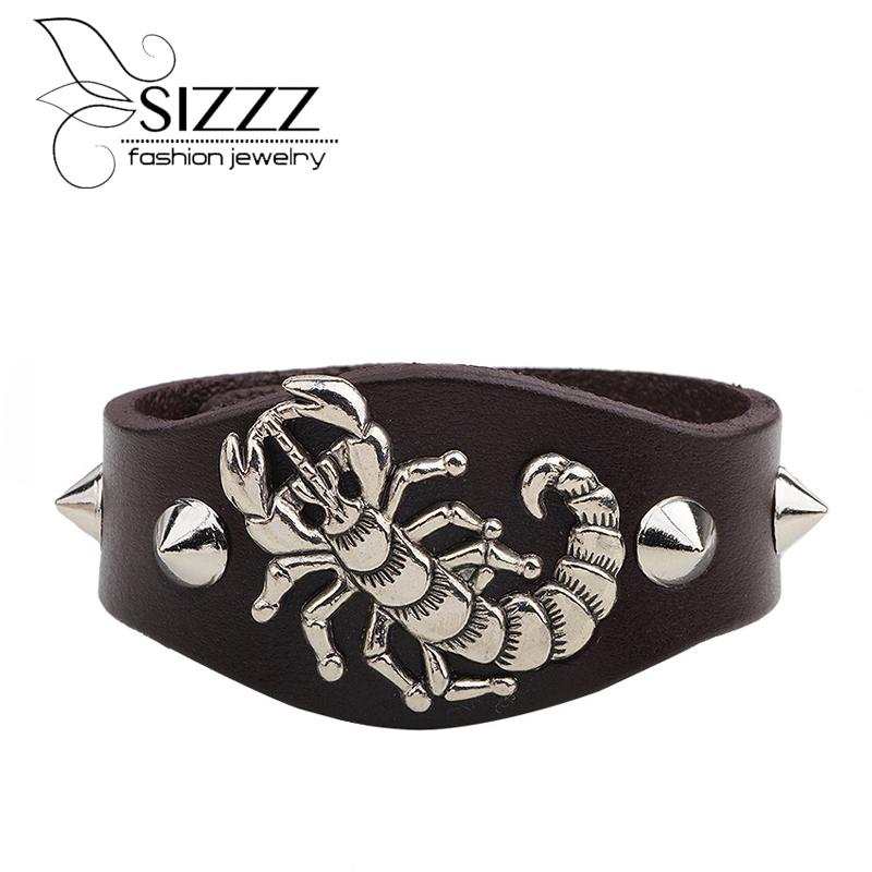 

Hot Sale New Fashion Black&Brown Leather Scorpion Men Bracelets Stainless Steel High Quality Statement Men Bracelet