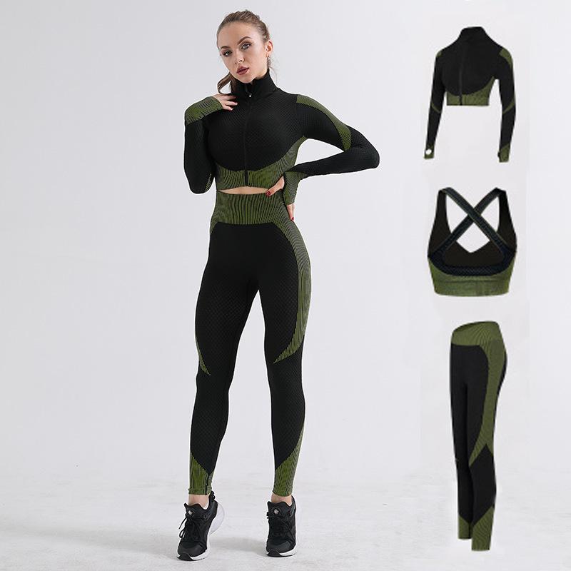 

Women Yoga Set Running Seamless Gym Clothing Fitness Leggings Crop Top Sportswear High Waist Fitness Legging 3pcs Yoga Suit, Sblue 2pcs set