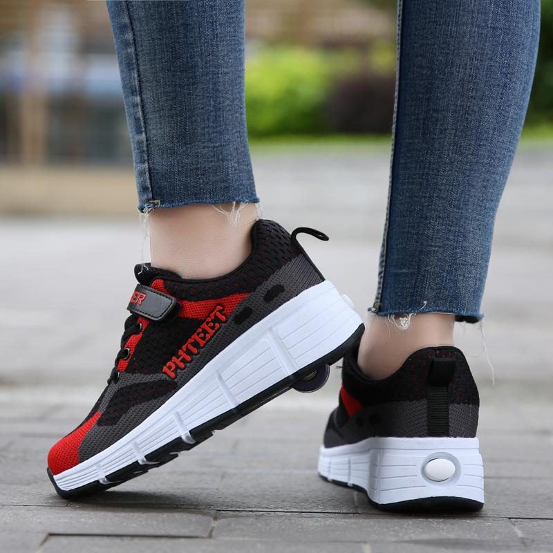 

Kids roller skates shoes for toddler boy girl children casual tennis sneakers with on wheels kids boys girls rollers skate shoes, 1-black