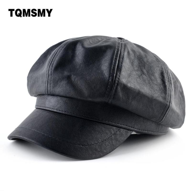 

TQMSMY Autumn and Winter Women Newsboy Cap Beret for Female Octagonal Hats For Women Vintage Faux Leather Female Berets TMB09, Pink