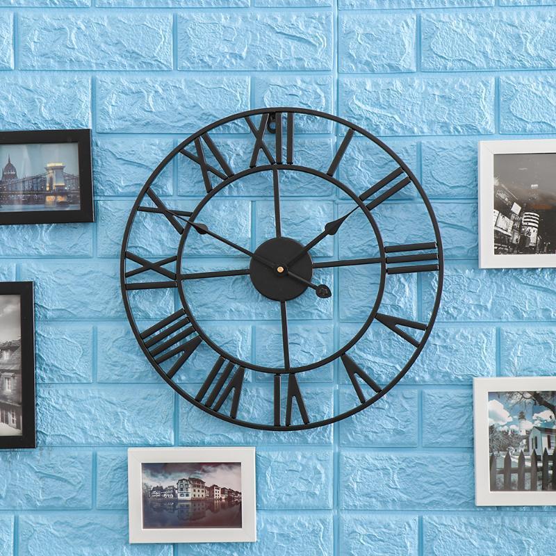 

New 3D Circular Retro Roman 40/50cm Wrought Hollow Iron Vintage Large Mute Decorative Wall Clock On The Wall Decoration For Home1