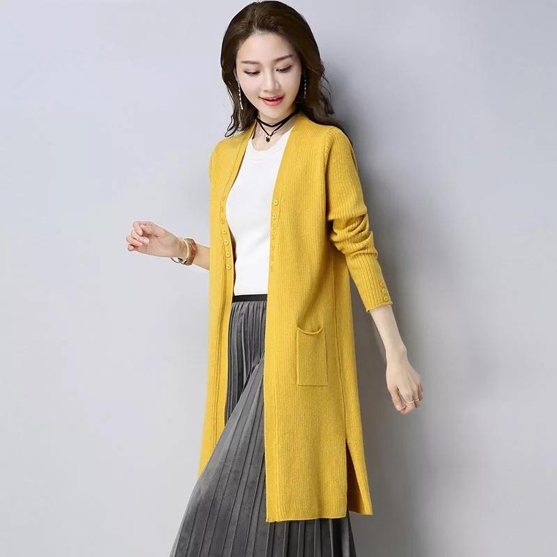 

Autumn Knitted Long Coat Women New Casual Buttons Pocket Women Long Jackets Elegant Sleeve Windbreaker Outerwear 3XL, Khaki