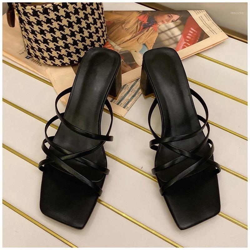 

Fashion Narrow Band Women Slipper Ladies elegant High Heels Sandal Summer Outdoor Open Toe Slides Pumps1, Black