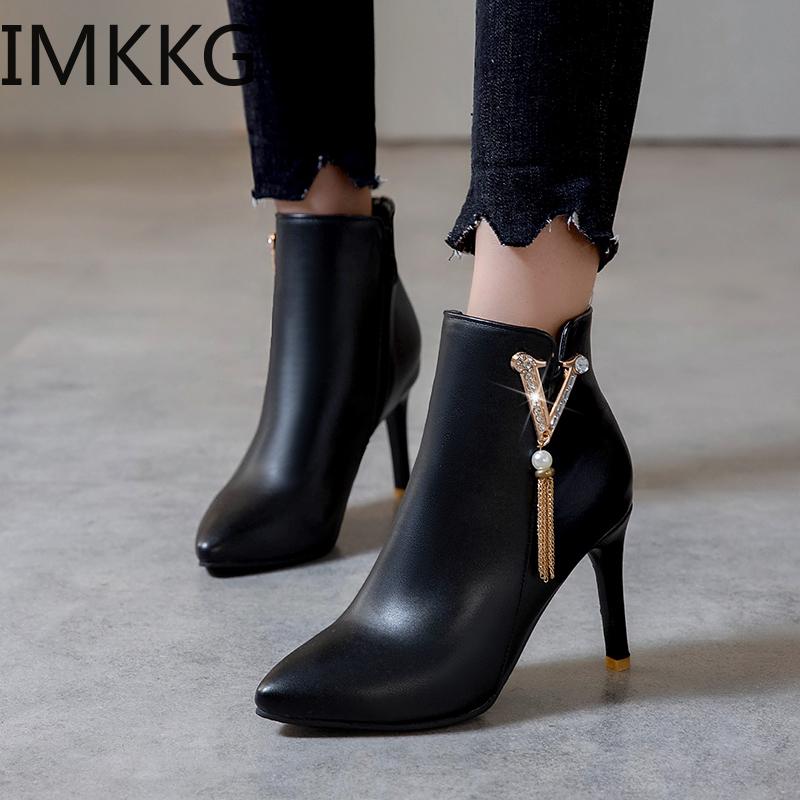 

Autumn Winter New Fashion Women Zipper Soild Pointed Toe Thin Heel Shoes Soft Leisure Comfortable Party Boots, Black