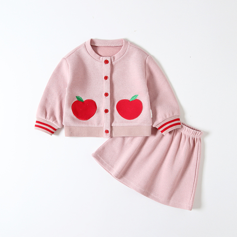 

2021 New Baby Spring Clothing Set Kids 2 Pcs Clothes Children Outfits Coat+ Skirt Sweater Suit for Girls Knitted 1-5y E390, Pink