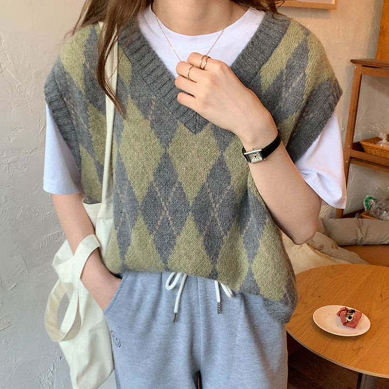 

2021 New 3 colours spring and autumn cleavage v mesh sleeveless waistcoats pullovers womens (x1767) CFI3, Khaki.