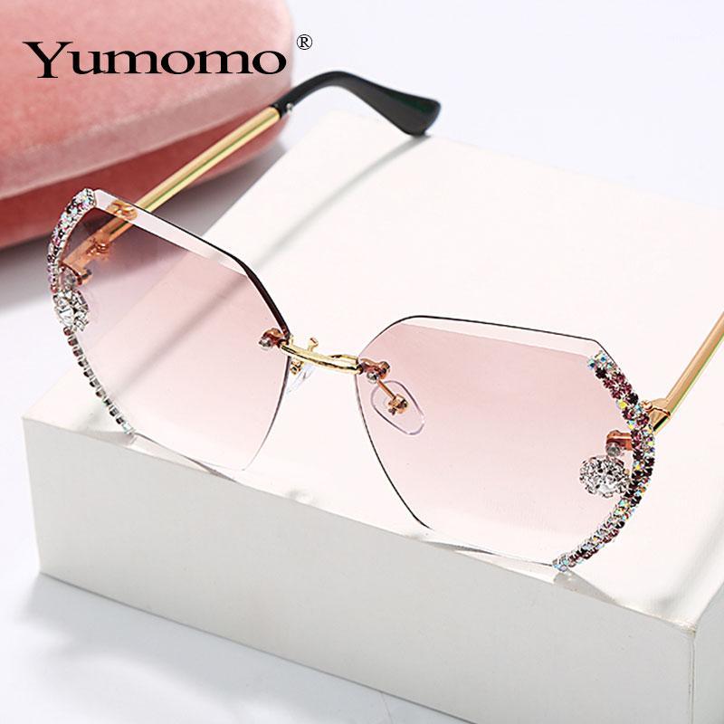 

Sunglasses YUMOMO Vintage Rimless Women Big Diamond Brand Designer Gradual Sun Glasses Ladies Female Shades Rhinestone Oculos1