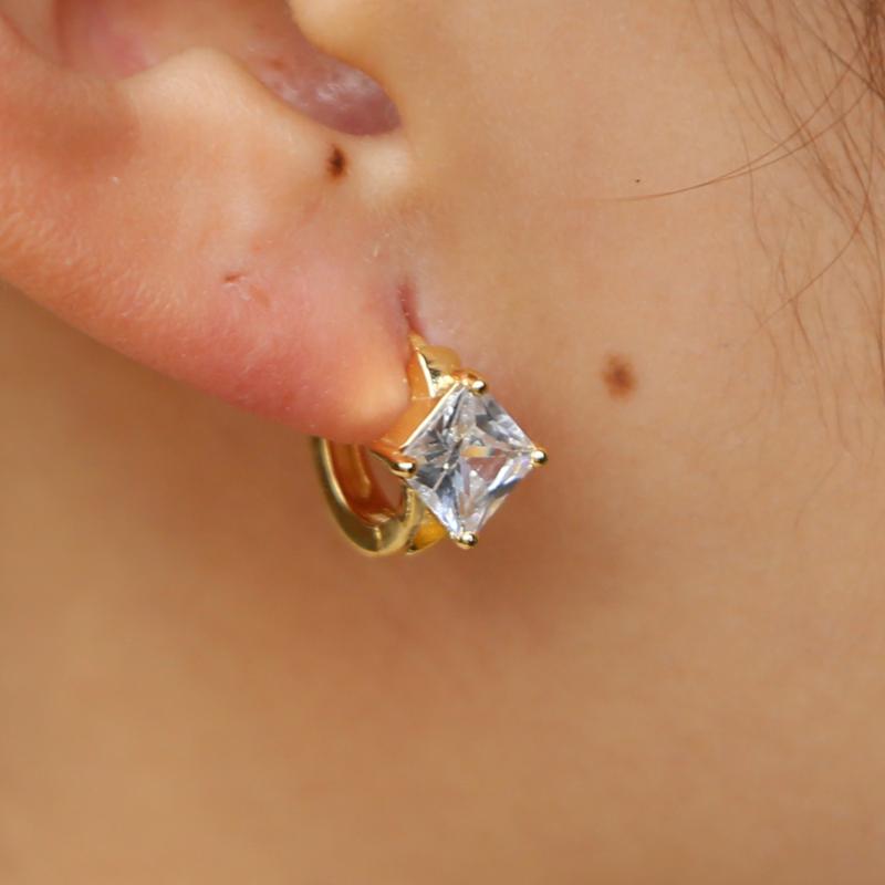 

100% real 925 sterling silver bling bling square cz stone earring hoops for lady wedding dainty gold color circle earring