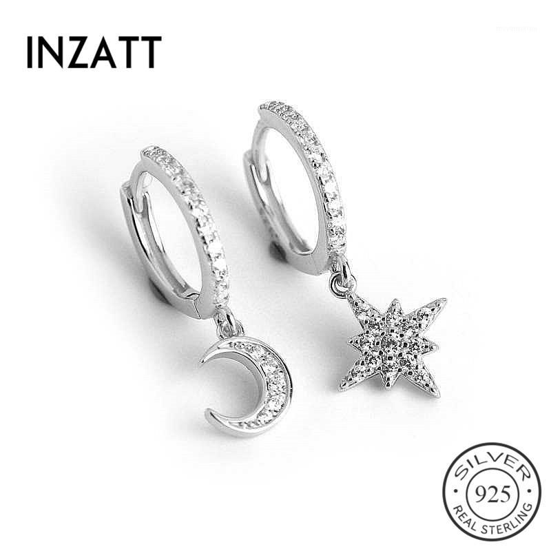 

INZAReal 925 Sterling Silver Zircon Moon Star Hoop Earrings For Fashion Women Party Fine Jewelry Cute Accessories Gift1