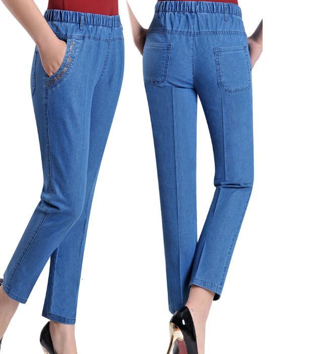 

Plus Size L- New Brim Women's Embroidery Occasional Elastic Waist Ankle-length Pants 6t8u, Sky blue.