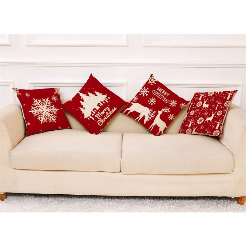 

4PCS Christmas Cushion Cover 45*45 Red Merry Christmas Printed Polyester Decorative Pillows Sofa Home Decoration Pillowcase1