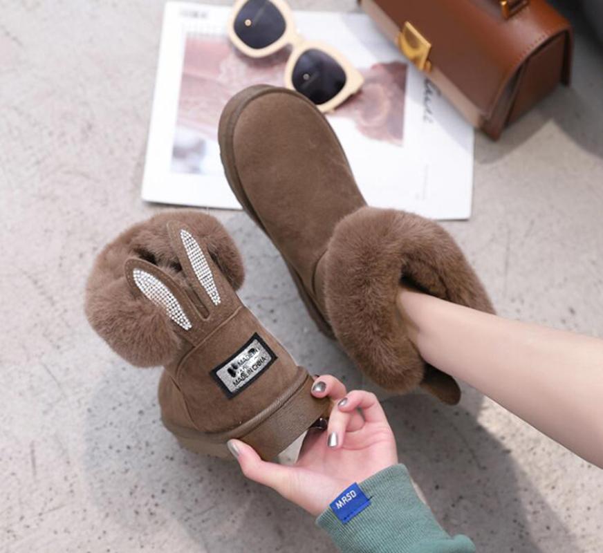 

Autumn and Winter New Short tube Ears Snow Boots Women Plus Velvet Cotton Shoes Fur Cute Boots Fashion Casual, Black