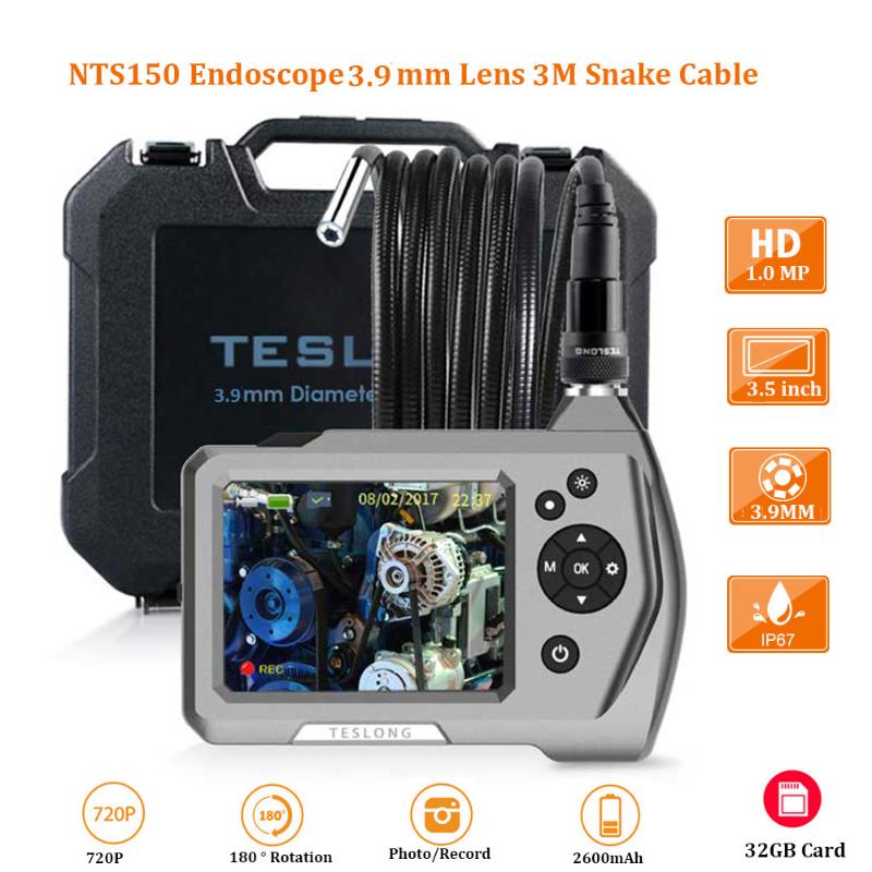 

NTS150 3.9mm Diameter 3.5" LCD Monitor Digital Endoscope Inspection Camera 32GB DVR Borescope Zoom Rotate 6 LEDS 1.0MP