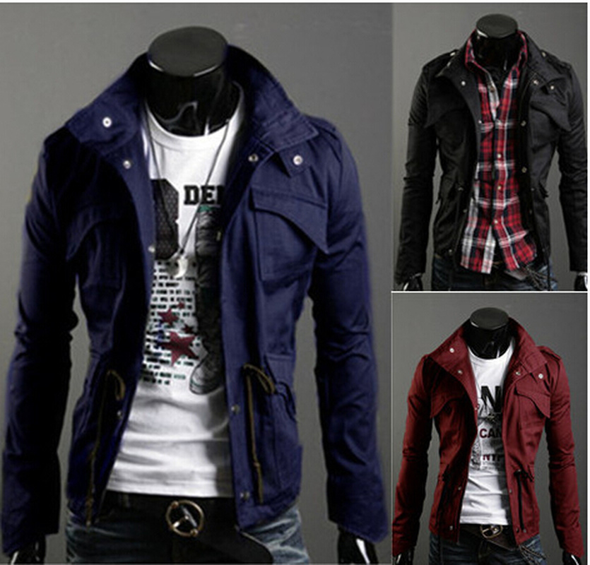 

New Slim Sexy Top Designed Mens Long Sleeve Stand Collar Jacket Coat Outwear, Black