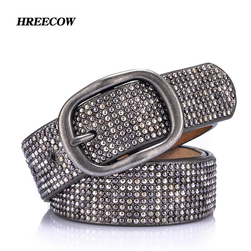 

New arrival rivet belts high quality designer women belts brand waist belt for women casual pin buckle female Strap, Black