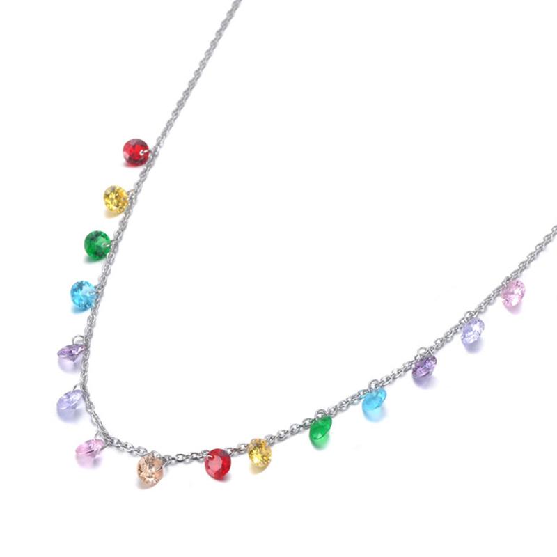 

Fashion Bohemia Stainless Steel Colorful CZ Crystal Choker Necklace Summer Beach Pendant Chain Necklace For Women N19125