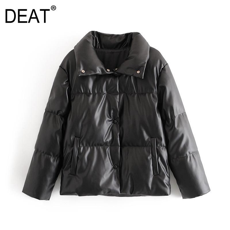 

DEAT] 2020 Winter New Single-breasted Turn-down Collar Long Sleeve Thickening Streetwear Fashion Tide Women Jacket 13U916, Black