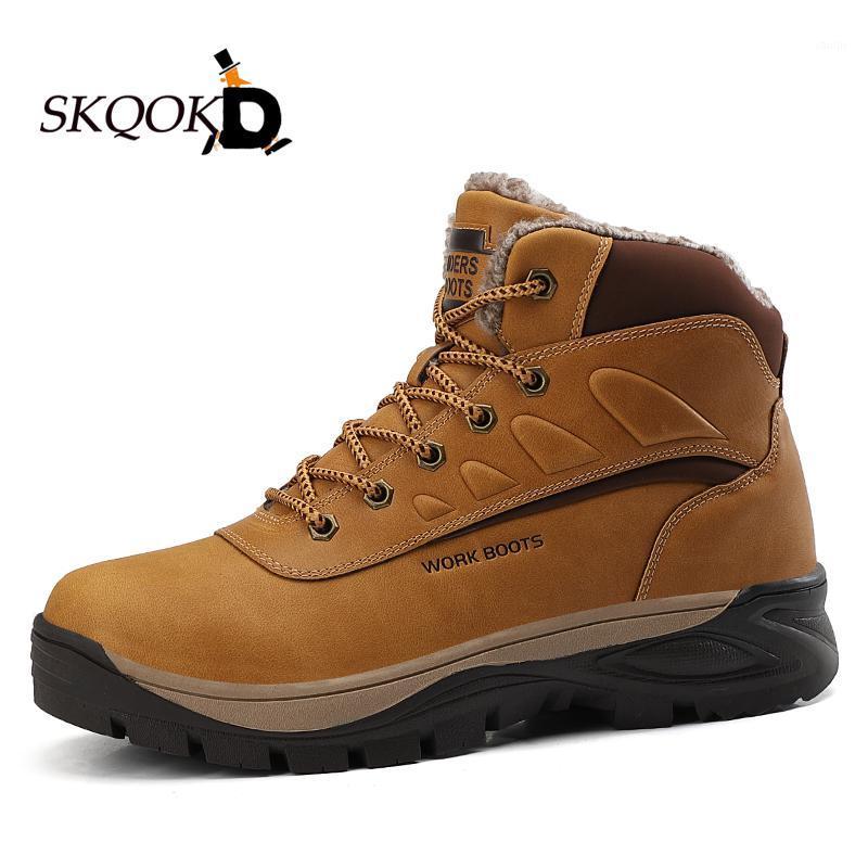 

Men Work Boots 2020 Winter Shoes Men High Top Buty Meskie with Warm Plush Waterproof Cow Leather Outdoor Ankle Bota Masculina1, Black