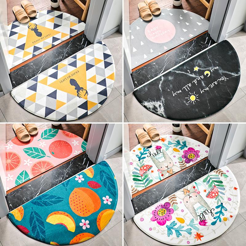 

Door Mats Polyester Semicircle Carpet For Bedroom Kitchen Bathroom Entrance Cute Cartoon Non-slip Entrance Indoor Floor Mat, Happy dog